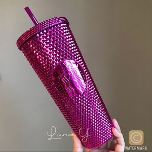 Starbucks Sangria Metallic Pink Bling Studded Venti Cup Tumbler 2022 Holiday